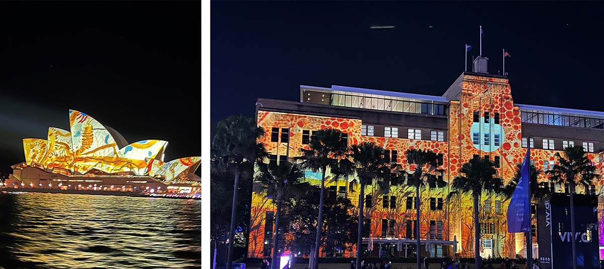 Barerarerungar Museum of Contemporary Art and Sydney Opera House lit up