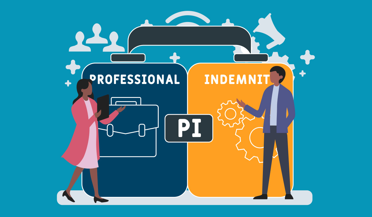 illustration of people and professional indemnity icons