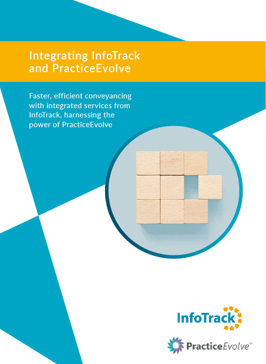 brochure cover for InfoTrack and Practice Evolve integration