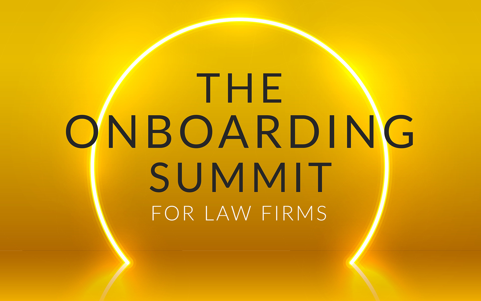 The onboarding summit logo with yellow neon circle boarder behind text on a dark yellow background