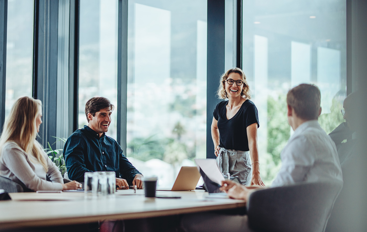 happy team in a modern office