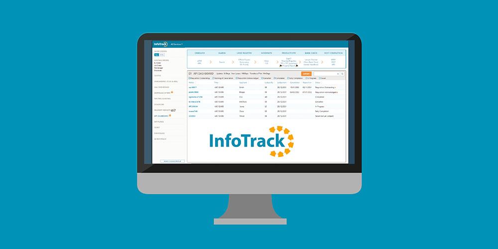 InfoTrack AP1 UI in mac on blue background