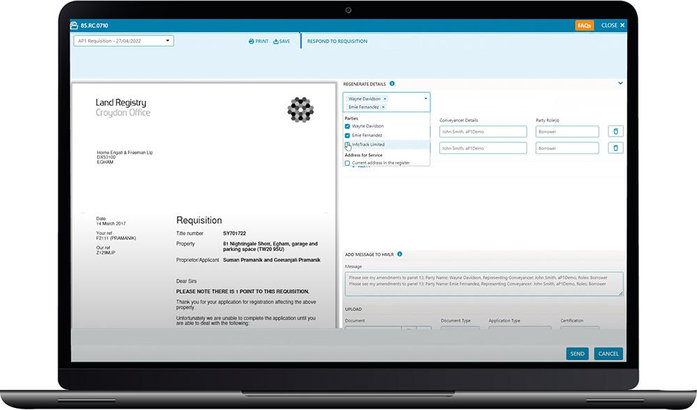 A laptop with a screenshot of the land registry form in AP1