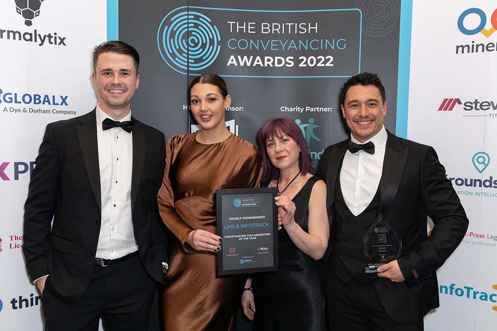 InfoTrack and LMS staff showing highly commended award for collaborators