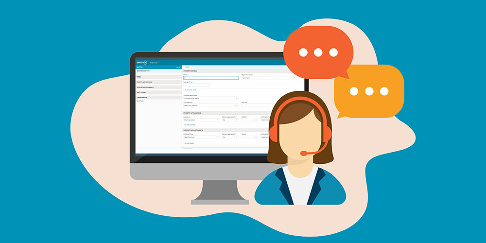 Illustration of woman on headset customer service and computer screen on blue background