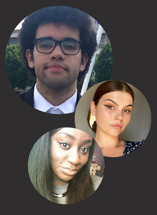 headshots of Nuno Barbosa, Aliyah Oke and Holly Schneider