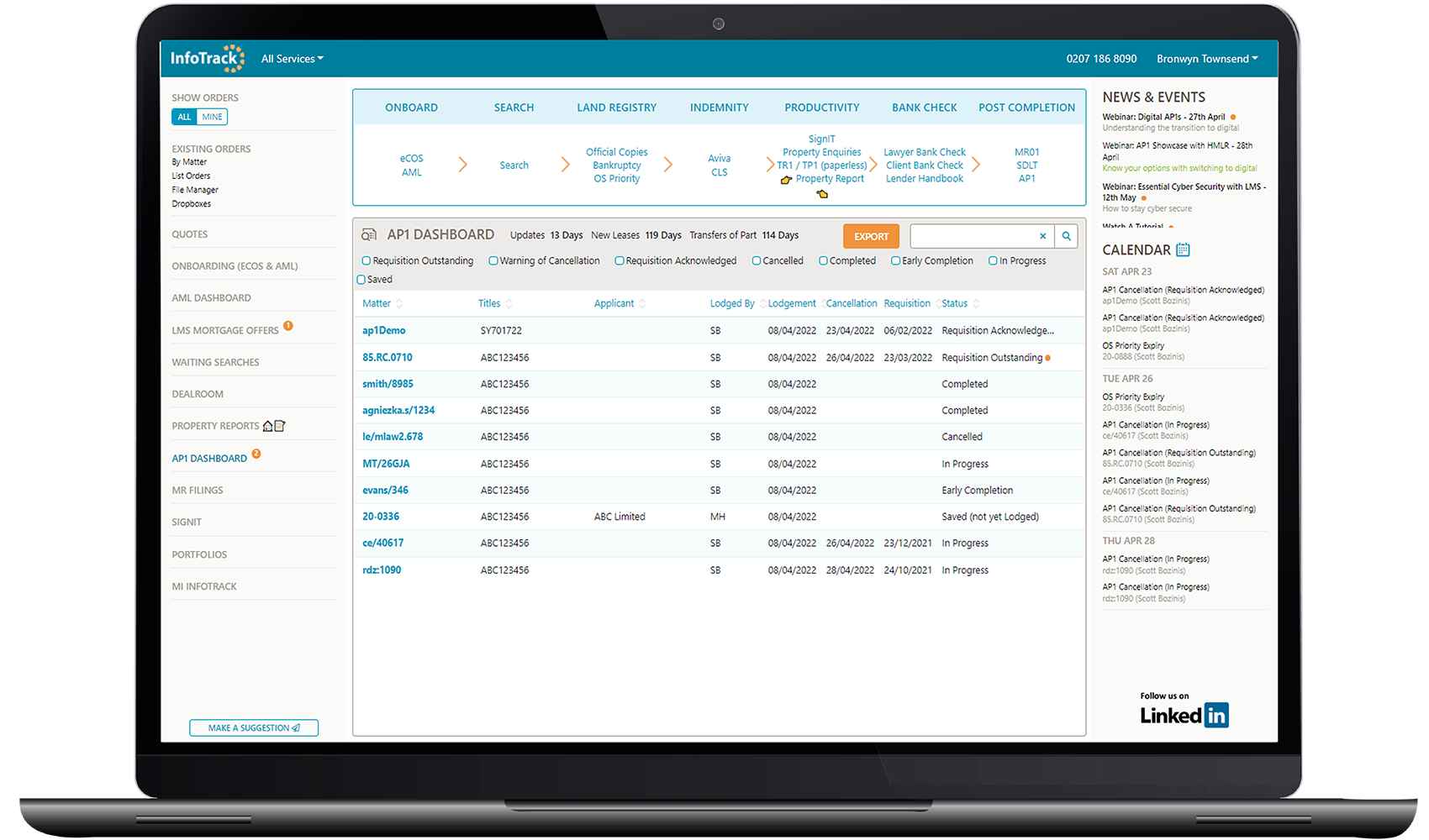 AP1 dashboard on InfoTrack